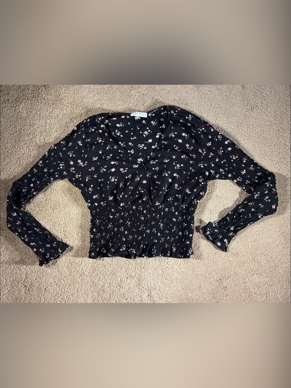 Paper Crane Black Floral Smocked Long Sleeve Blouse